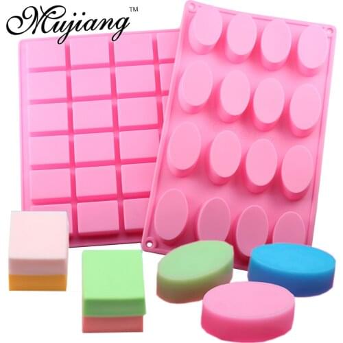 Mujiang 2Pcs/Set Soap Silicone Molds Kitchen Baking 24 Cavity Rectangle 16 Cavity Oval DIY Jelly Cake Candy Chocolate Moulds