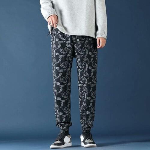 Bandana Printed Jeans Men Elastic Waist Joggers Fashion Slim Joggers Male Black Blue Drawstring Clothing Casual 2021 Autumn