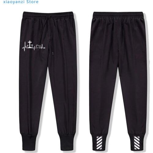 Men sweatpants Casual Unisex sportswear Trousers Heartbeat Cross Jesus Faith pants Mens joggers long pant