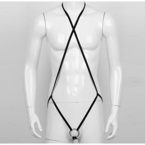 Men Erotic Straps Lingerie Halter Neck G-string Thongs Spaghetti Straps Slingshot Underwear Lingerie with Metal Penis Cock Ring