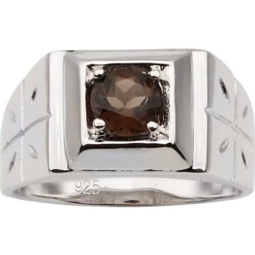 925 Silver Cross Ring Men Smoky Quartz 6mm Gemstone Jewelry R510SQN