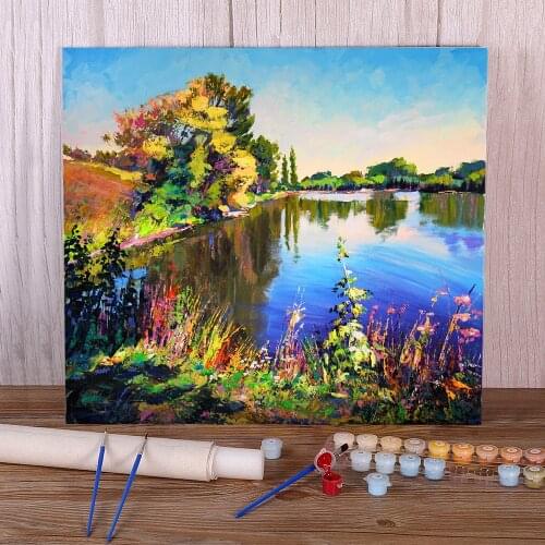 Landscape Near The River DIY Paint By Numbers Kit Oil Paints 50*70 Oil Painting Home Decor Kids Wholesale Handiwork Drawing