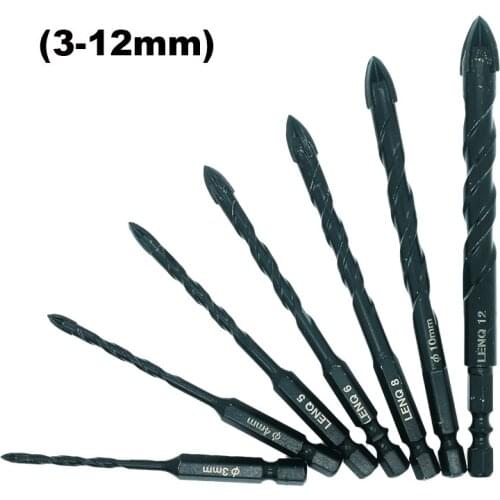 Drill Bit Set 3-12mm Four-blade Ceramic Glass Wood Brick Drill Carbide Head 4/5/7pcs Multifunctional Concrete Hole Opener