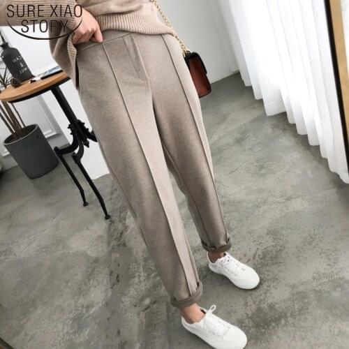 Autumn Winter 2019 Plus Size OL Style Wool Female Work Suit Pant Loose Female Trousers Capris Thicken Women Pencil Pants 6648 50