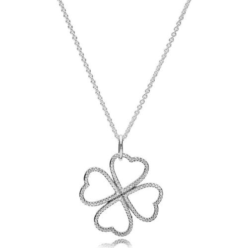 S925 Clover Necklace Petals of Love With Clear Cubic Zirconia Necklace For Women Girl Gift fit Lady Jewelry