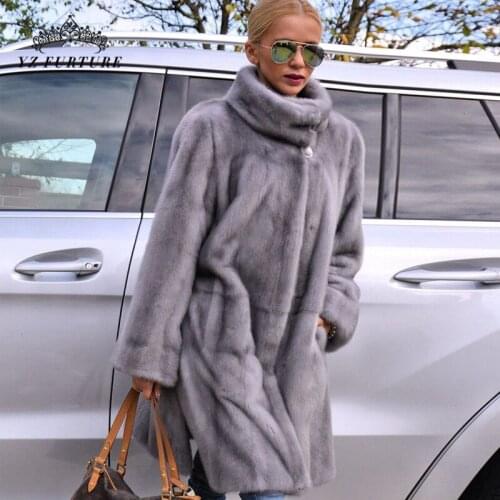 Real Fur Coats For Women Luxurious Full Pelt Mink Fur Coat With Warm Stand Collar Long Overcoats Popular Sapphire Jacket MKW-111