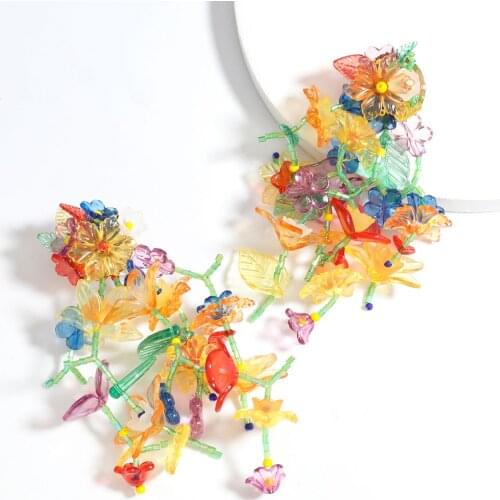 Pauli Manfi European Fashion All-match Temperament Earrings Exaggerated Flower Tassel Earrings Beach Holiday Lady Jewelry