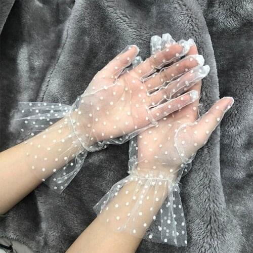 1 Pair Summer New Lace Spotted Net Yarn Sunscreen Gloves For Women Fashion Clothing Accessories Party Full Finger Gloves