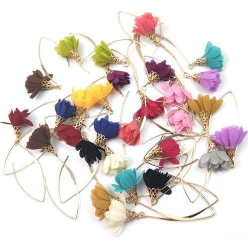 Fashion Sweet Fairy Style Fabric Flower Drop Earrings For Women Shiny Rhinestone Colorful Fresh Flower Long Earrings Jewelry