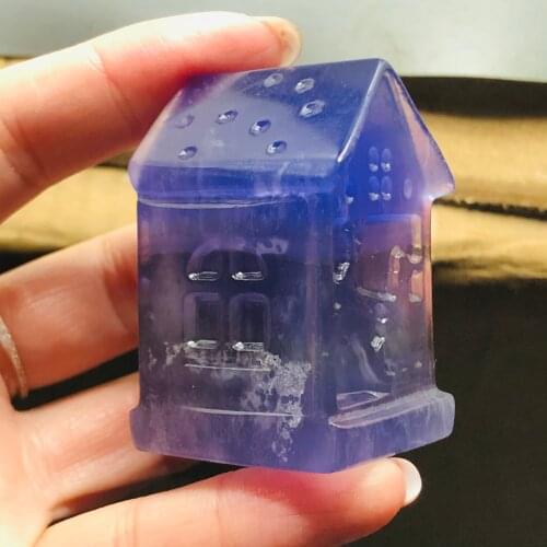 Natural Rainbow Fluorite House Crystal Carved Healing Reiki Meditation Gifts