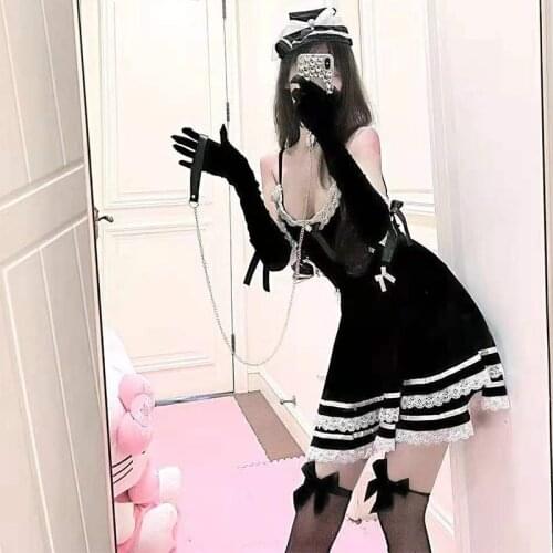 Sexy Nightdress Maid Cosplay Costumes Cafe Waitress Erotic Outfit for Women Couple Sex Party Uniform Brush Apron Attendant New