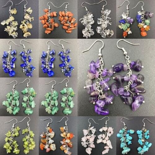 Carnelian Aventurine Lapis Lazuli Crystal Goldstone Chips Women Men Art Dangle Earring WB778