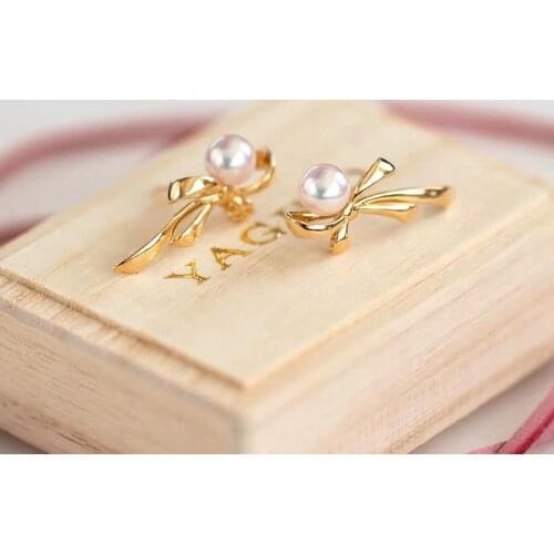 Bow 925 Sterling Silver Earrings Base Mountings Jewelry Parts Fittings Accessories for Pearls Beads Stones Agate Jade Crystal