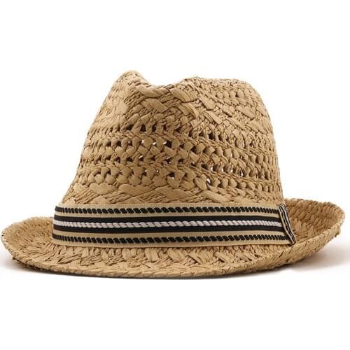 New Summer Parent-child Casual Sun hats for Women Fashion Jazz Hat Man Beach Trilby Straw Panama Hat Hollow Belt Sun Visor Caps