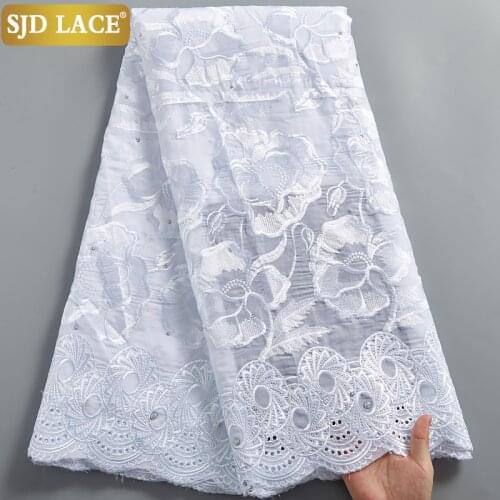 SJD LACE 5Yards Fashionable Swiss Voile Lace Soft African Cotton Fabric With Embroidery Nigerian Traditional Garment Wear A2473