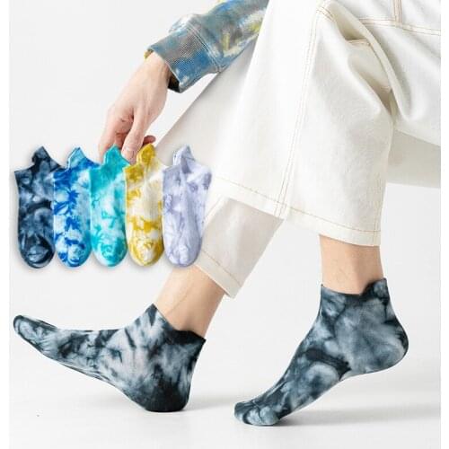 Tie-dye Ankle Socks Men and Women Couples New Shallow Mouth Fashion Harajuku High quality Cotton Sweat Shoe Matching Short Socks