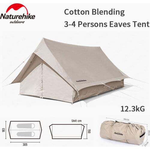 Naturehike Camping 3-4 Person Cotton Eaves Rectangle Tent Big Space Tent Waterproof Hiking Picnic Outdoor Explore Tent Extend5.6