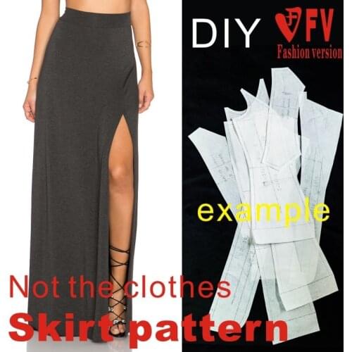 High elastic knit split long skirt garment pattern 1:1 cutting drawing BBQ-32