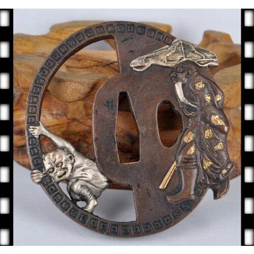 Japan samurai sword accessories copper Katana tsuba #16-ghosts and gods design