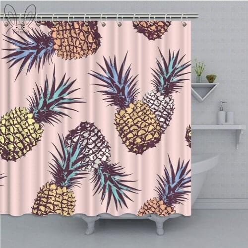 Pink Pineapple Series Bathroom Curtain Vintage Style Waterproof Polyester Fabric Bath Shower Curtain With Bath Sets