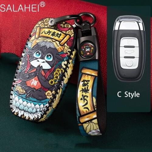 Genuine Leather Car Key Protector Cover for Audi A4 A4L A5 A6 A6L Q5 S5 S7 Protect Shell Car Styling Cover Case Smart Key Ring