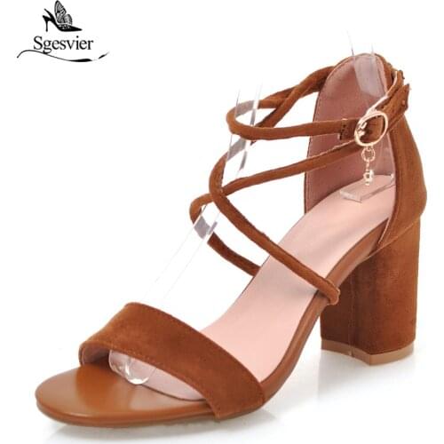 SGESVIER New 2018 Ankle Strap Women Sandals High Heels Open Toe Sandals Woman Elegant Summer Dress Shoes Big Size 33-45 B156