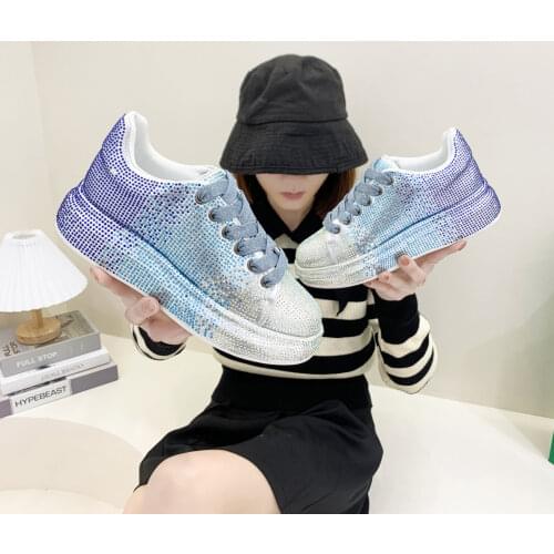 Womens Casual Shoes Rhinestone Decoration 2021 Summer New Style Lace-Up Platform Flat Comfortable Sports Shoes