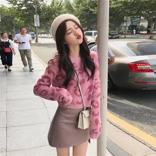Woman Sweaters Femme Chandails Leopard Print Pullover Loose Sweaters Womens Clothing Sweater Short Pull Hiver