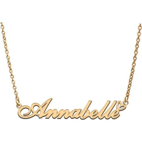 Love Heart Annabelle Name Necklace for Women Stainless Steel Gold & Silver Nameplate Pendant Femme Mother Child Girls Gift