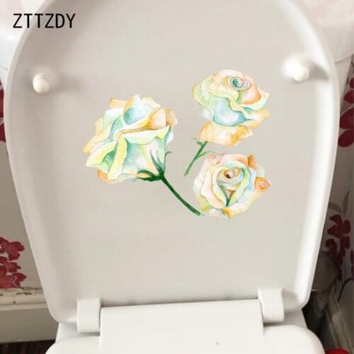 ZTTZDY 23.5*18.8CM Watercolor Flower Plant Wall Decoration Home WC Toilet Seat Stickers T2-0744