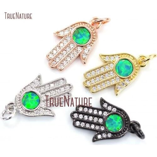 10Pcs Copper Charm Teal Circle Opal Clear Cz Micro Inserts Gold, Sliver, Rose Gold, Gunmetal Hand Hamsa Charm 16x11mm PM14082