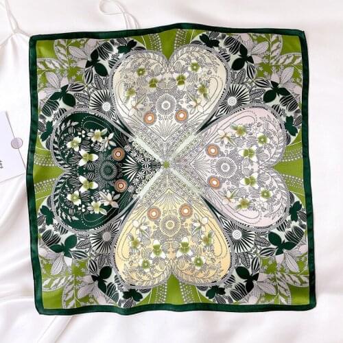 100% Pure Silk Scarf Women Cashew Floral Print Square Foulards Small Neckerchief Female Bandana Hijabs Head Scarves Wraps 53CM
