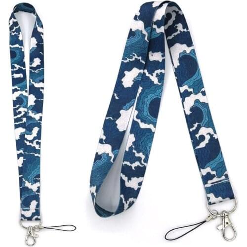 100 Pcs Hokusai Waves Neck Strap Lanyard for keys ID Card Neck Strap Mobile Phone Straps USB badge Holder Keychain Lanyards