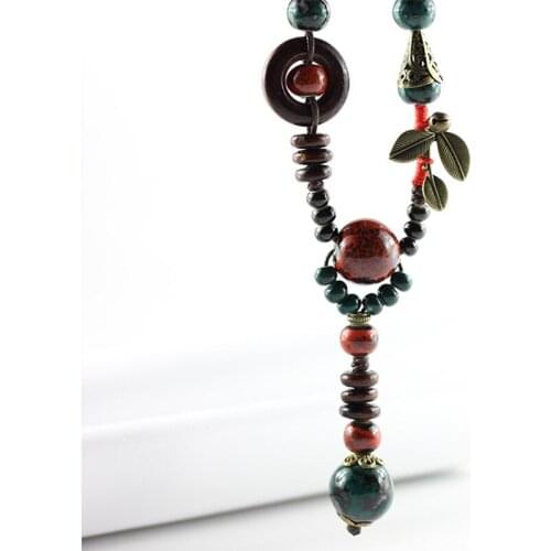 12 Pieces/Lot Women Long Tassel Charm Necklaces Leaf Bells Statement Chains Ceramic Water Drop Pendant Sweater Feather Necklace