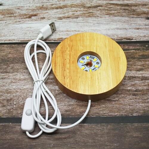 2 Pcs Wood LED Light 3D Crystals Glass Resin Art Dispaly Base Handmade Ornaments Night Lamp Base Stand