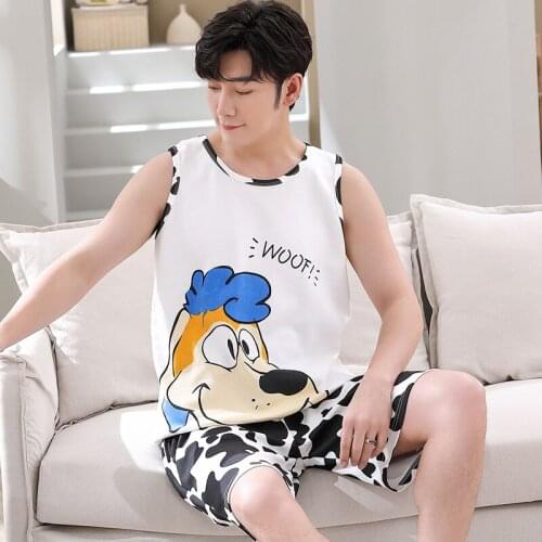 2020 Summer Vest Pajamas Men Soft Cotton Sleep Sleeveless Shorts Set Plus Size L-4XL Mens Sexy Sleepwear Pijamas Hombre