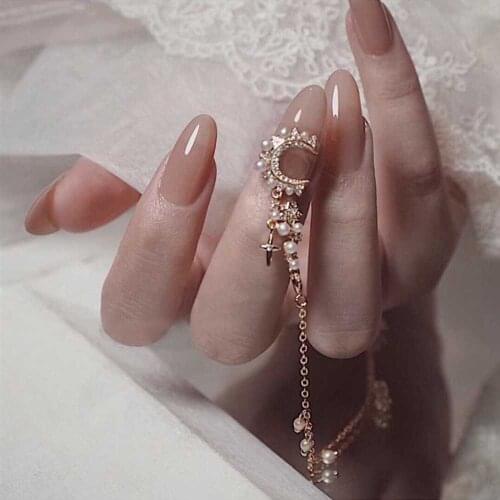 24pcs fake nails with glue designed Pink grey Gold Bracelet False nails Detachable gauze Manicure patch TY