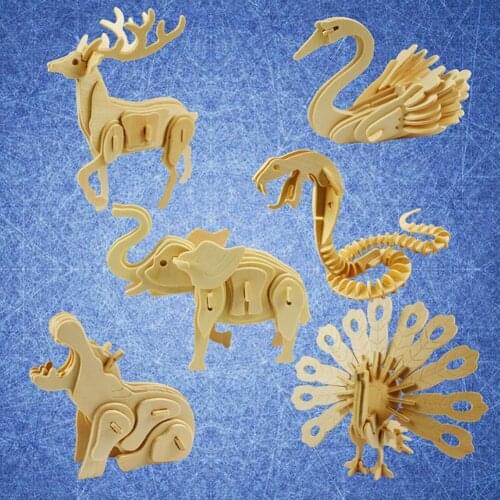 3D Wooden Blank Puzzles DIY Animal Model Crafts Kits Early Education Kids Toy Birthday Gifts suitable small hands easy assemble
