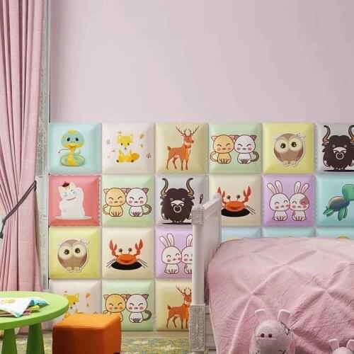 3D Bed Headboards Decor Kids Room Anti-collision Soft Bag Tatami Wall Sticker Self-adhesive Cartoon Animal Bedroom Back Panel