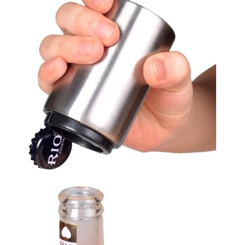 Automatic Stainless Steel Beer Bottle Opener Magnet Juice Drinking Cap Openers Kitchen Gadget Cooking Bar Tools