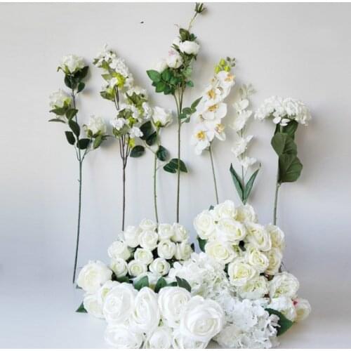 White Artificial Silk Peony Rose Flowers Hydrangea Bridal Bouquet Wedding Valentines Day Party Home DIY Decoration Flower heads