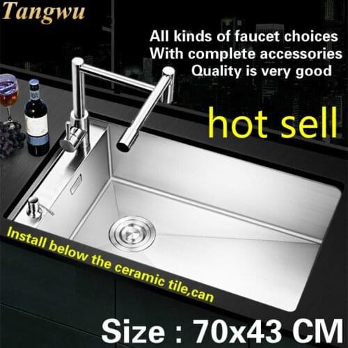 Free shipping Standard big kitchen sink food grade 304 stainless steel single trough 1.1 mm thick durable 70x43 CM