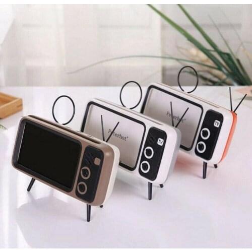3 In 1 Wireless Speaker Retro TV Mini Portable Bluetooth Bass Speaker Mobile Phone Holder Stand Speaker Retro Photo Frame Gift