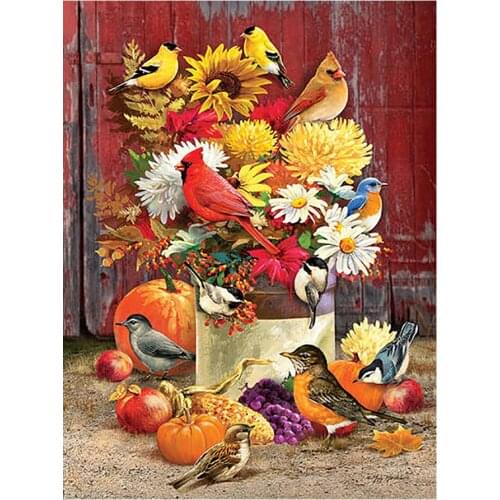 Flower Bird Harvest Season Diamond Painting Round Full Drill DIY Mosaic Embroidery 5D Cross Stitch Floral Animal Thanksgiving