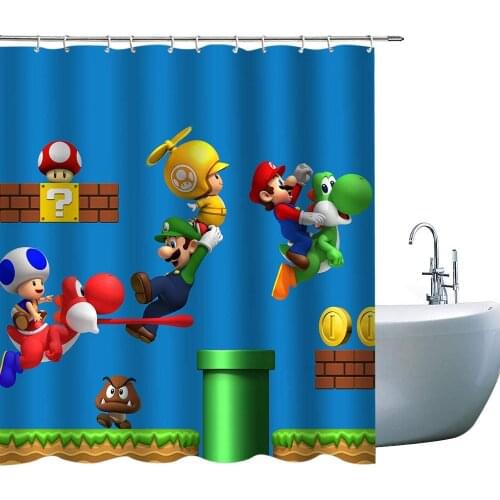 Kids Cartoon Shower Curtains Super Mary, 3D Print Bath Décor Fabric Curtains Sets