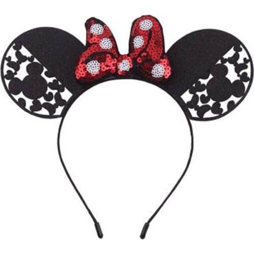 Disney 3.3" Sequins Hair Bows Mouse Ear Headbands For Women America Shield Star Ears DIY Girls Hair Accessories Hairband