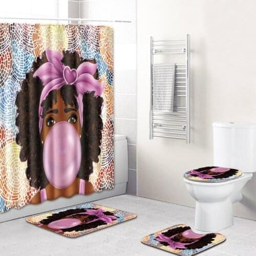 Girl American style African sexy woman pattern waterproof shower curtain bathroom with hook anti-slip mat toilet mat set