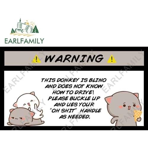 EARLFAMILY 13cm x 7.4cm for Warning Peach Cat Cute Funny Car Stickers Sunscreen Scratch-Proof Decals Windows Bumper Graphics