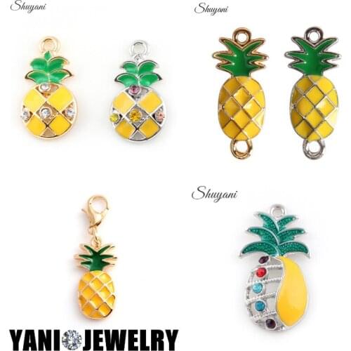31*17mm Silver Plated Zinc Alloy Enamel Crystal Pineapple Charms Pendants For DIY Necklace Bracelet Jewelry Making Handmade