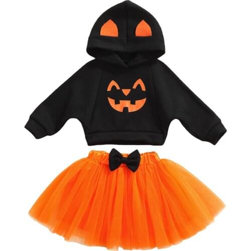 2 Pieces Kids Suit Set, Smiling Face Print Long Sleeve Hooded Pullover+ Bowknot Skirt for Toddler, 1-4 Years